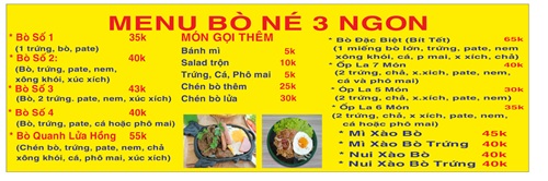 menu bò né 3 ngon